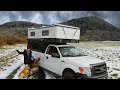 Mountain camping during snowstorm