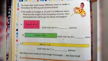 Class 5th Maths chapter 11 area and its boundary page number 156 to 158