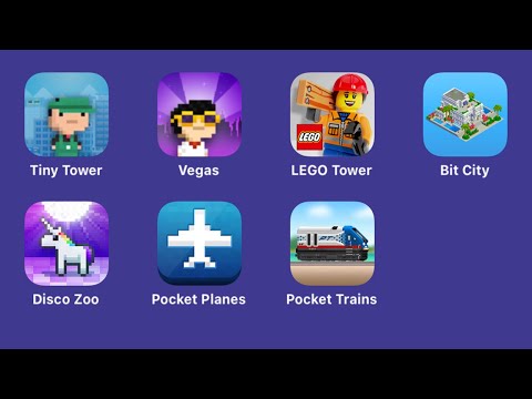Tiny Tower,Vegas,LEGO Tower,Bit City,Disco Zoo,Pocket Planes,Pocket Trains,iOS Gameplay