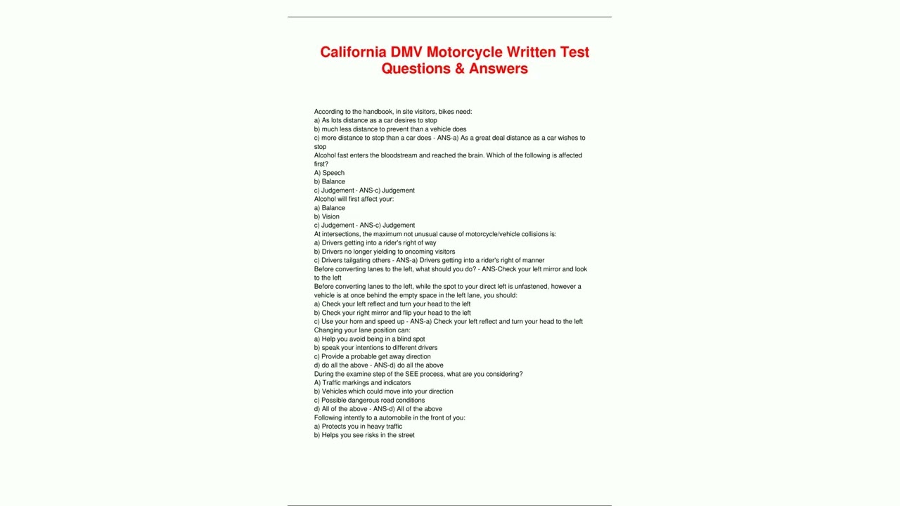 California DMV Motorcycle Written Test Questions  Answers9