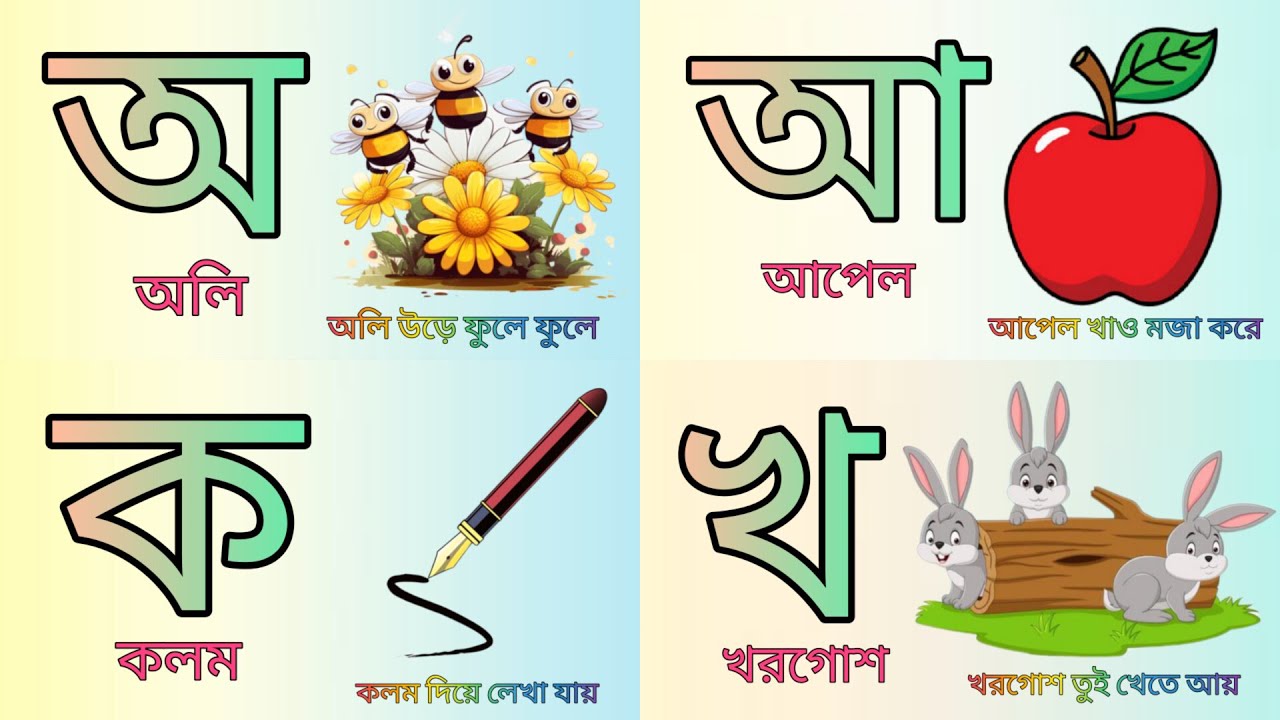 অ আ ই ঈ উ উ ঋ এ ঐ ও ঔ | বাংলা ব্যঞ্জনবর্ণ ক খ গ ঘ | Learn Bengali ...