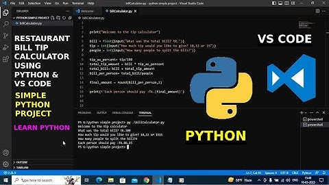Restaurant Bill Tip Calculator Using Python & VS Code | Python Project Simple | Learn Python