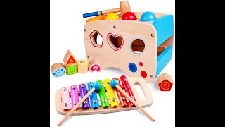 rolimate Hammering Pounding Toys Wooden Educational Toy Xylophone Shape Sorter, Birthday Gift