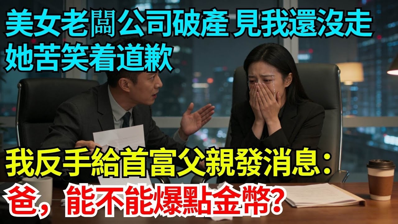 美女老闆公司破產，見我還沒走她苦笑着道歉，我反手給首富父親發消息：爸，我看上我們老闆了，能不能爆點金幣？【奇人社會誌】#完結爽文#職場故事#情感故事#總裁小說#女总裁系列#先婚后爱