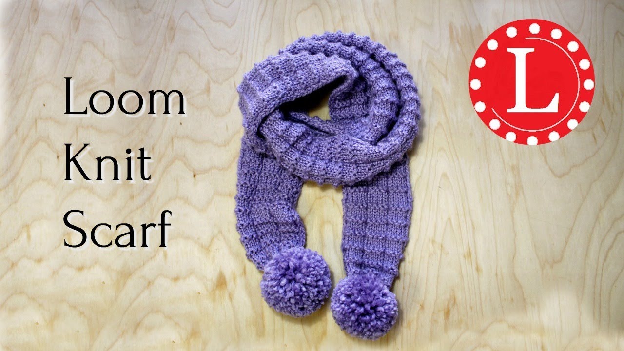 Loom Knit Scarf On Round Loom Waffle Stitch Pom Pom Scarf Loomahat