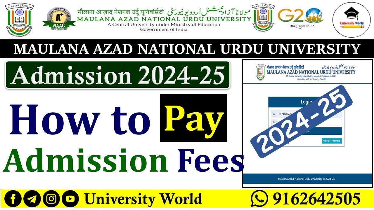Manuu Admission Fees Payment D.EL.Ed B.Ed Diploma B.Tech MBA MCA B.Voc ITEP 2024 