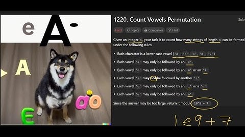 C/C++動態規劃DP解Leetcode難題母音排列1220  Count Vowels Permutation