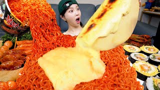 [Mukbang ASMR] Giant Raclette Cheese 🧀 Korean Fire Ramen with corn cheese gimbap Recipe Ssoyoung