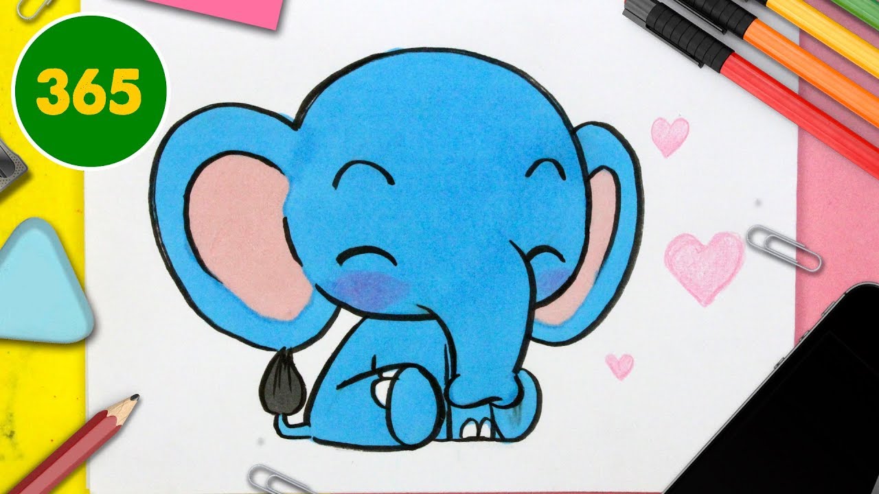 Kawaii dessin animé éléphant forme crayon taille-crayon école