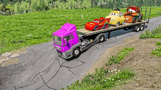 Flatbed Trailer Cars Transporatation with Truck - Pothole vs Car - BeamNG.Drive #16