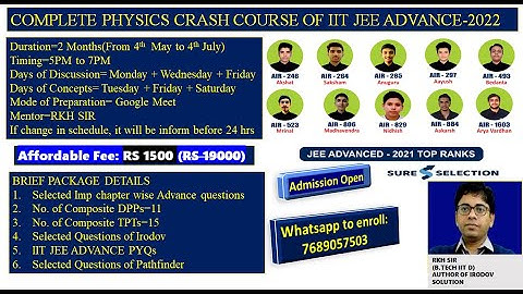 Complete Crash Course & Boost Your Rank in Physics of IIT JEE ADVANCE-2022 BY RKH SIR(B.TECH IIT D)