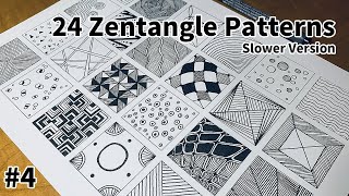 24 Zentangle Patterns | Tutorial  Step by Step #4  |  24 Doodle Patterns | Slower Version