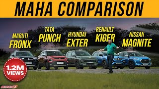 Hyundai Exter 2023 vs Tata Punch vs Maruti Fronx vs Nissan Magnite vs Renault Kiger  COMPARISON