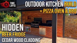 Cedar Wood Outdoor Kitchen | Barbeque | Hidden Beer Fridge | Gozney Pizza Oven | LED Alcoves |