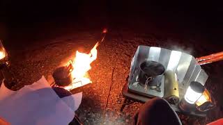 [Fishing camp] Cooking fish I caught and bonfire by the lakeside