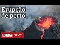 Drone captura imagens incríveis de vulcão em erupção na Islândia