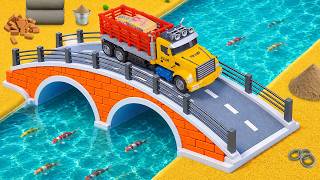 DIY Mini Double Arch Brick Bridge - Building a Beautiful Canal Crossing for Toy Cargo Truck