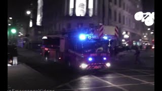 Soho Pump Ladder and Turntable Ladder Responding to HIGHRISE FIRE with Bullhorn, Lights and Sirens