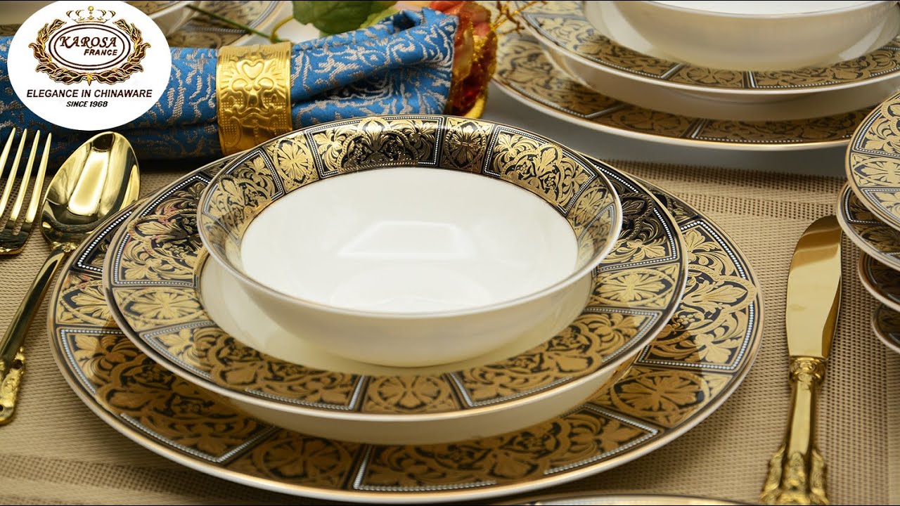 Turkey style customized black gold 24pcs ceramic dinnerware set