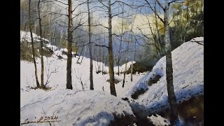 Watercolor painting tutorial - Snowy Scene