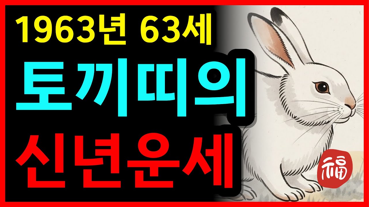 토끼띠 눈물난다..! 🌟2026년 병오년 1963년 63세 토끼띠운세🌟 재물 모이며 금전운으로 난리났다! 계묘년생 토끼띠 신년운세 말년을 책임질 금전복과 자식복 들어와 경사납니다!