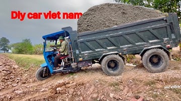 Công nông khủng chở cát lắp máy ô tô cực khoẻ , máy xúc komatsu pc 100 | Diy tricycle carrying sand