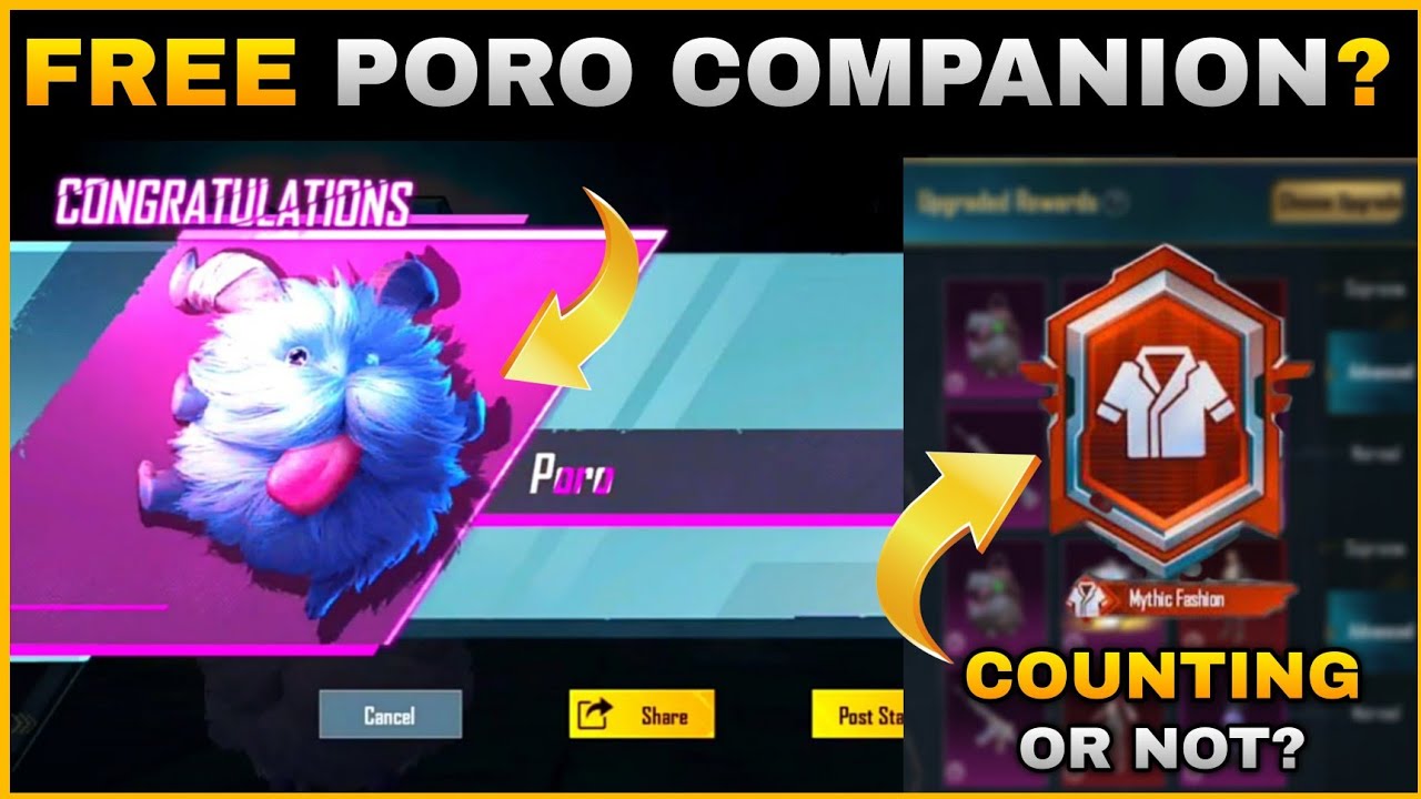 HOW TO GET FREE PORO COMPANION IN PUBG MOBILE & BGMI | MYTHIC FASHION  COUNTING WITH ARCANE OUTFITS ? - YouTube