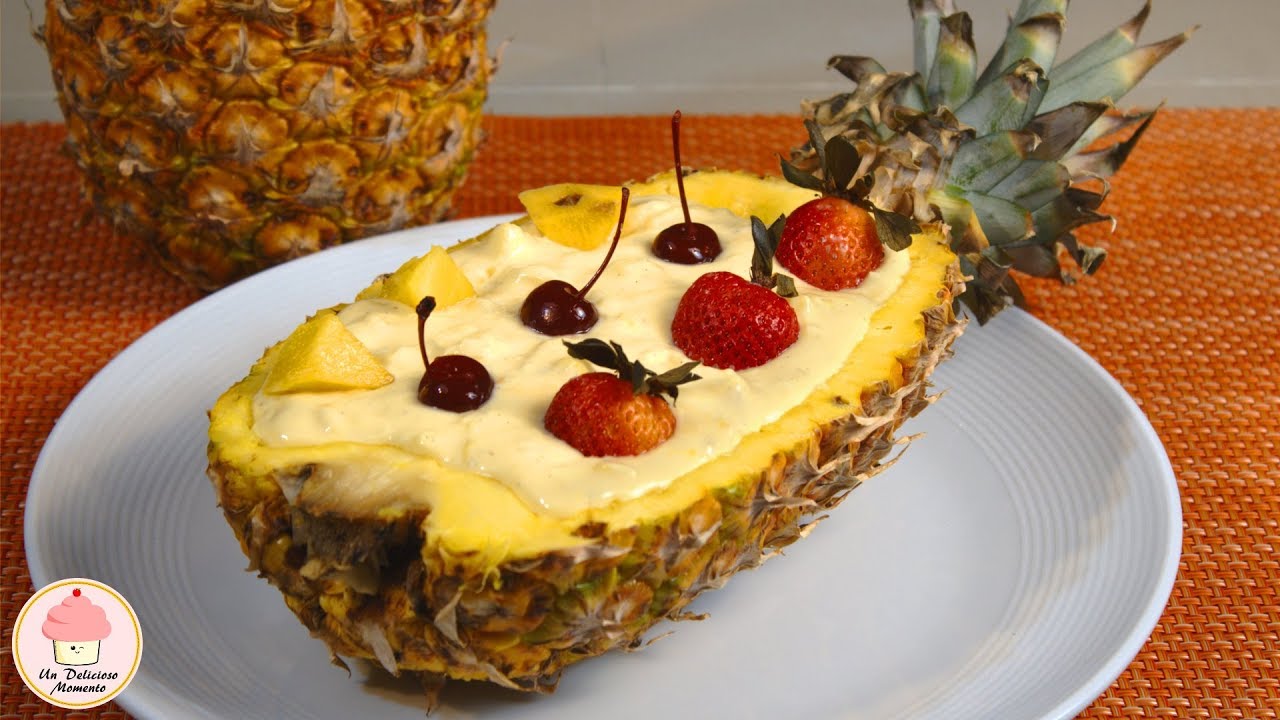¡Prepara un delicioso postre de Piña Cremosa rellena de fruta natural ...