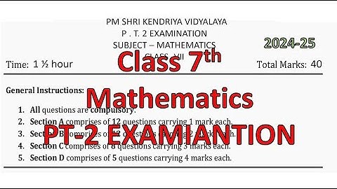 Class-7 Maths / PT-2 Exam Question Paper / Session 2024-25 / Periodic Test-2 for KV students