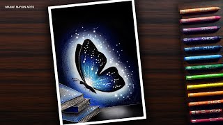 Glowing butterfly | Drawing Tutorial for Beginners with Wax Crayons #195