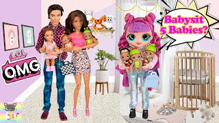 Babysitting Quintuplets Babies?  LOL DOLL is Babysitter for Barbie Family with Toddler & Babyborn