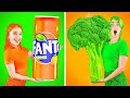 ORANGE VS GREEN FOOD CHALLENGE! Eating and Buying Only 1 Color Food For 24 Hours by 123 GO!CHALLENGE