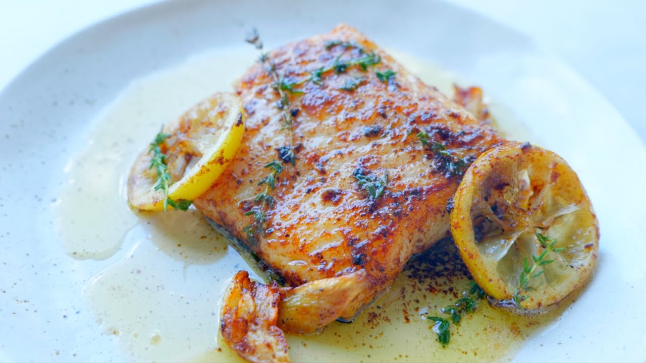 Grilled fish with lemon butter sauce recipe | Pan fried cod fish recipe ...