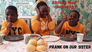 Mukbang | smacking too loud Mukprank on our sister | Okra stew and fufu Nigerian Mukbang