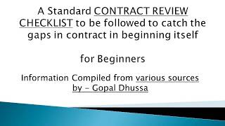 Basic Contract Preparation Check List
