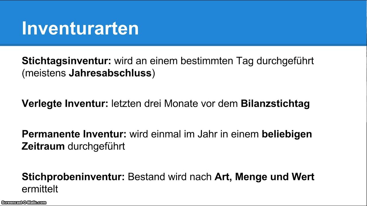 Inventur Definition Beispiele Zusammenfassung