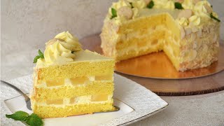 Торт "Тропик" с ананасами и заварным кремом на сметане | "Tropic" cake with pineapples