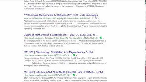 MTH302 (Business mathematics & statistics) Quizz No 1 Solution Winter Fall 2018