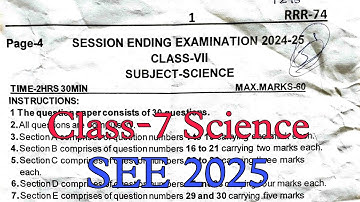 (PAPER-3) Class-7 Science / Annual Exam Question Paper / Session 2024-25 / Session Ending Exam of KV