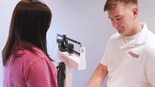 Weighbeam Physician Scale Demo | DETECTO Eye-Level Scale with Height Rod & Wheels