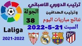 ترتيب الدوري الاسباني وترتيب الهدافين ونتائج مباريات اليوم السبت 21-5-2022 من الجولة 38 والاخيرة