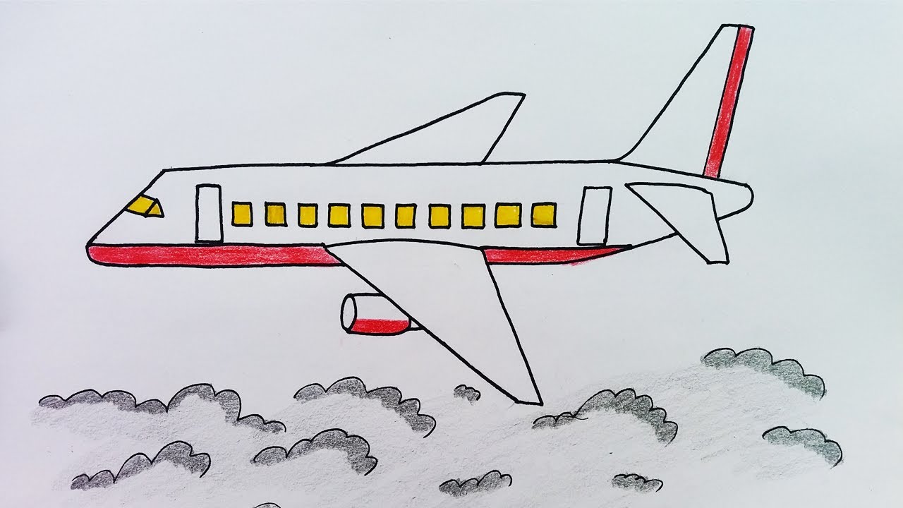 Aeroplane drawing for kids simple| How to draw aeroplane and color ...
