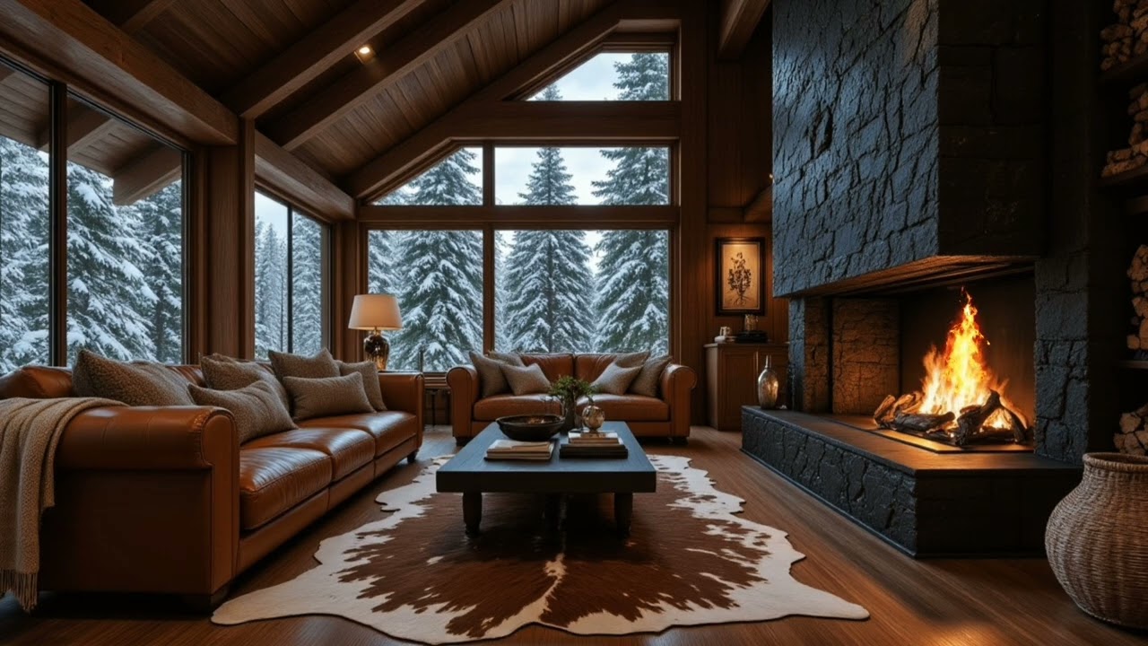 🌨 Cozy Winter Cabin – 🔥 Crackling Fireplace & Relaxing Music for Deep Sleep