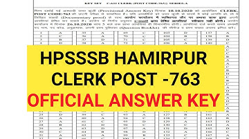 HPSSSB HAMIRPUR BOARD CLERK EXAM! POST CODE 763! OFFICIAL ANSWER KEY! HIMACHAL GYAN