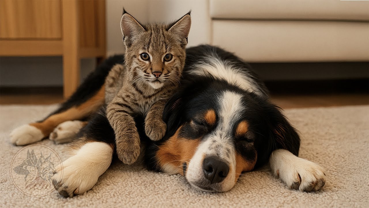 Хрупкий котенок рыси нашел безопасность под опекой собаки… и все изменилось