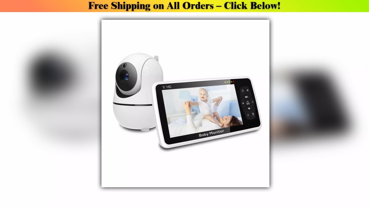 New 5 inch Video Baby Monitor with Camera and Audio, 4X Zoom, 22Hrs Battery, 1000ft Range 2-Way