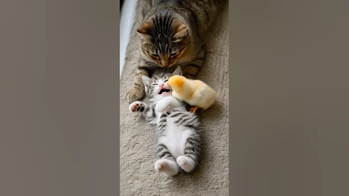 Duckling Interrupts Nap—But Mama Cat Knows Just What to Do