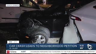 El Cajon neighbors petitioning after car crashes on front yard, again