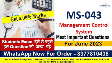 MS-43 Management Control System |Important Questions For Exam| Solved PDF |Previous Year Questions