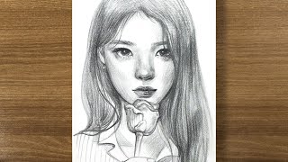 A beautiful girlㅣPencil Sketch drawingㅣHow to draw girlㅣIU